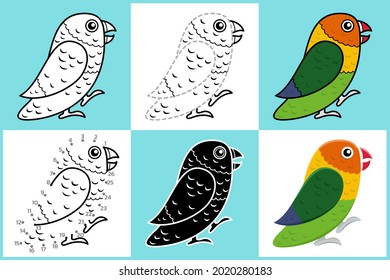 Set of cartoon LOVEBIRD in 6 styles, Vector illustration