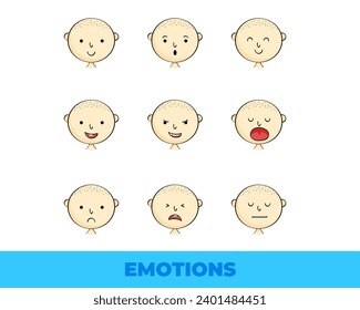 Set of cartoon male character facial expressions. Young man  with different expressions. Vector illustration in cartoon style. Cartoon character.