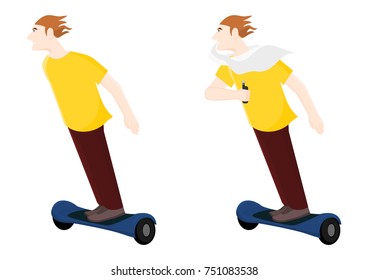 Set of cartoon man on gyro scooter