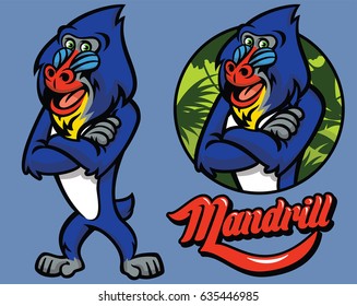 set of cartoon mandrill monkey character