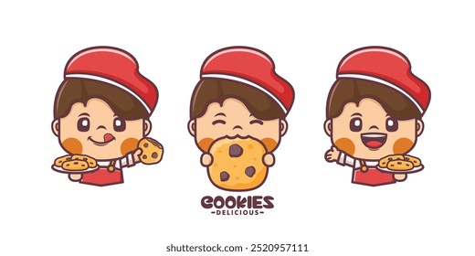 set of cartoon mascot with cookies. cartoon illustration with different expressions