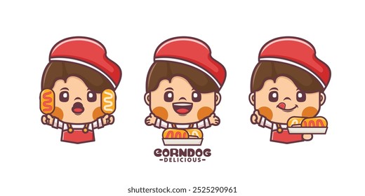 Conjunto de mascota de dibujos animados con perro de maíz. ilustración de dibujos animados con diferentes expresiones