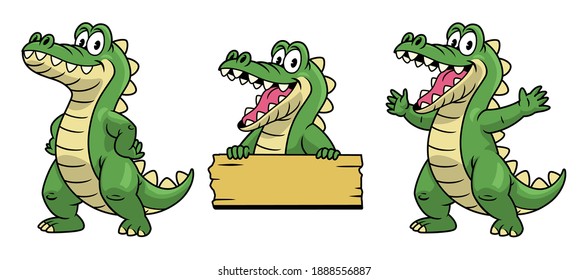 set of cartoon mascot of crocodile character