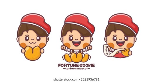 set of cartoon mascot with fortune cookie. cartoon illustration with different expressions