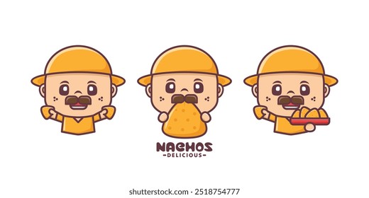 conjunto de mascote de desenho animado com nachos. ilustração de desenho animado com diferentes expressões