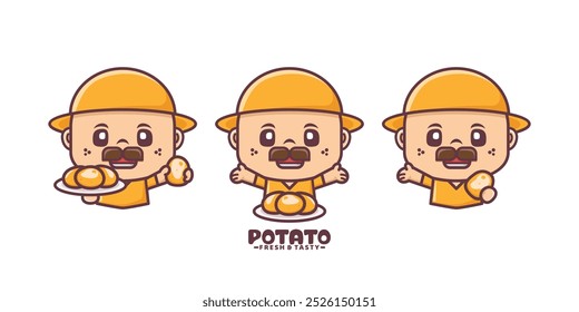 set of cartoon mascot with potato. cartoon illustration with different expressions