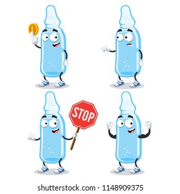 set of cartoon medical ampoule character mascot on white background