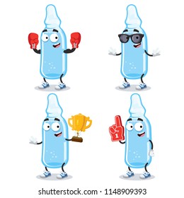 set of cartoon medical ampoule character mascot on white background