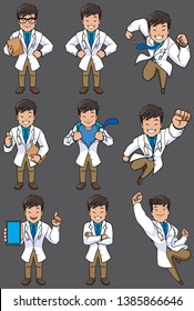 Set with cartoon medical doctor in different poses.