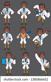 Set with cartoon medical doctor in different poses.