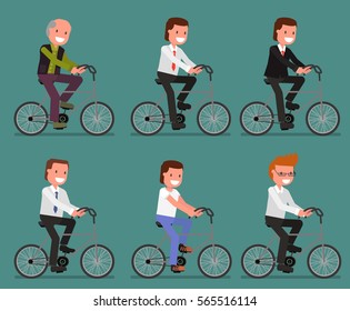 set. cartoon men on bicycles. Cyclists. vector illustration. Flat design style. suitable for animations