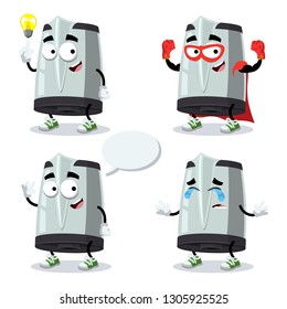 set of cartoon metal electric kettle character mascot on white background