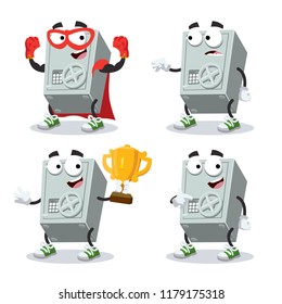 set of cartoon metal safe character mascot on white background