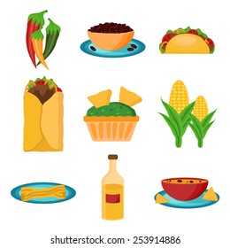 Set of cartoon mexican food for your design