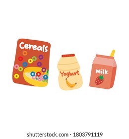 Set Cartoon Milch. Vektorgrafik, handgezeichnet. für Aufkleber, Symbol, Stoffdruck