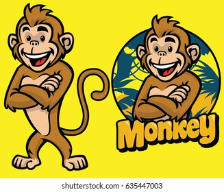 Set Of Cartoon Monkey Character
