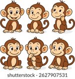 A set of cartoon monkey with diffarent poses vector illustration