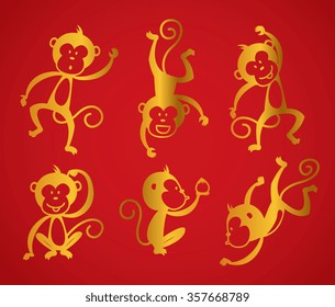 set of cartoon monkey vector element suitable for Chinese new year event