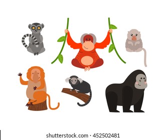 Set of cartoon monkeys vector illustration