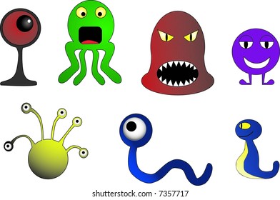 set of cartoon monster characters