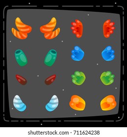 Set of cartoon monster ears and horns, vector, set, collection, pack.