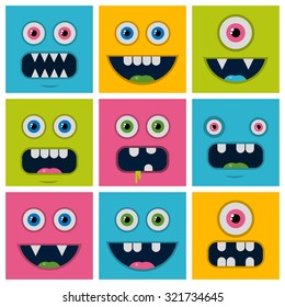 set cartoon monster faces 