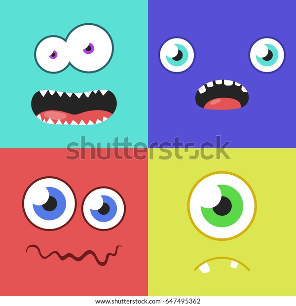 Set Cartoon Monster Faces Different Expression Stock Vector (Royalty ...