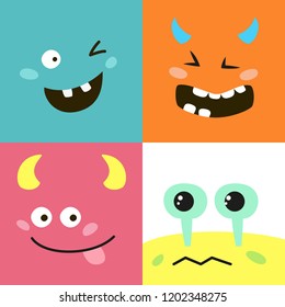 Set of cartoon monster faces. Vector illustration.