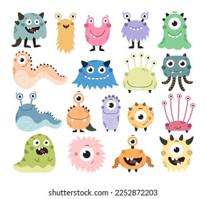 Set with cartoon monsters. Colorful flat vector illustration. Hand drawing for children. baby design for prints, posters, cards