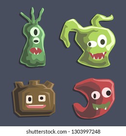 Set of cartoon monsters. Cute monsters colorful doodles - Vector