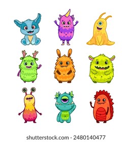  set of cartoon monsters. Cute monsters. Kids funny character design for posters, cards., magazins. Vector illustration