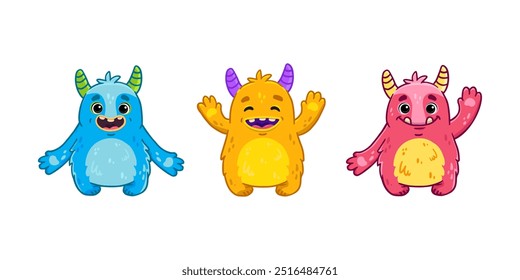 set of cartoon monsters. Cute monsters. Kids funny character design for posters, cards., magazins. Vector illustration

