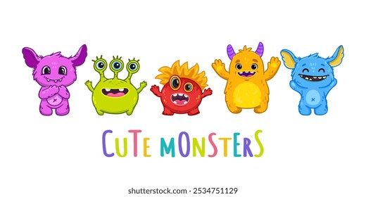 set of cartoon monsters. Cute monsters. Kids funny character design for posters, cards, magazins. vector
