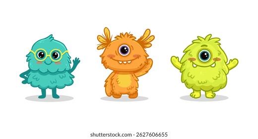 set of cartoon monsters. Cute monsters. Kids funny character design for posters, cards, magazins. Vector illustration
