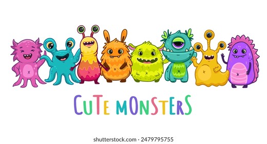 set of cartoon monsters. Cute monster. Kids funny character design for posters, cards., magazins. Vector illustration