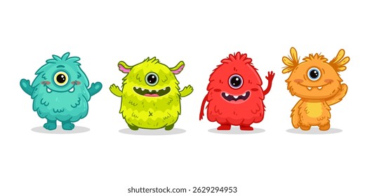 set of cartoon monsters. Cute monster. Kids funny character design for posters, cards, magazins. Vector illustration
