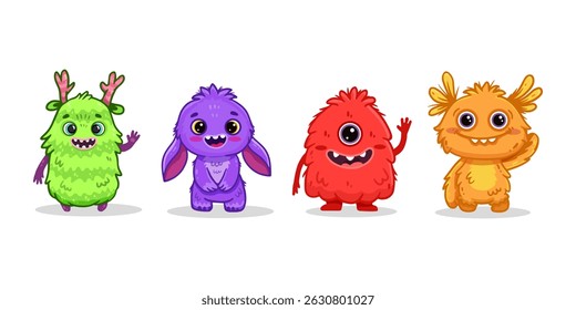 set of cartoon monsters. Cute monster. Kids funny character design for posters, cards, magazins. Vector illustration
