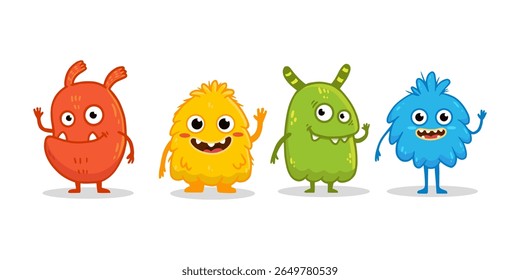 set of cartoon monsters. Cute monster in flat style. Kids funny character design for posters, cards, magazins. Vector illustration

