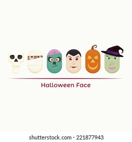 set of cartoon monsters for Halloween muzzles on a light background