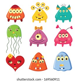 Set of cartoon monsters over white