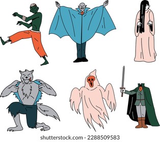 Set of cartoon monsters. Vector illustration isolated on a white background.