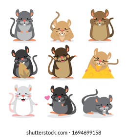 Conjunto de personajes de dibujos animados del ratón en diferentes acciones.