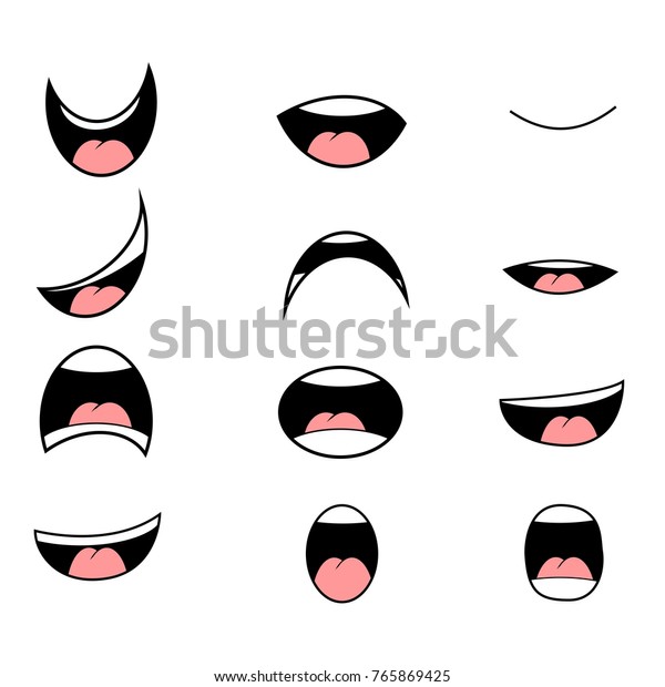 Set Cartoon Mouth Poses Animation Vector Vetor Stock Livre De