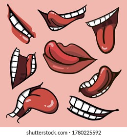 Set of cartoon mouths with various emotions