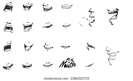 Set of Cartoon Mouths for you Design, Different emotions of cartoon mouths. A Set of Cartoon Mouths for you Design, Different emotions of cartoon mouths. Vector. hand painted. icon illustration design