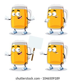 set of cartoon mug of beer mascot on white background