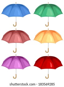 Set of cartoon multicolor umbrella from rain