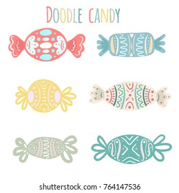 Set of cartoon multi-colored festive candies of various shapes. Vector element for your creativity