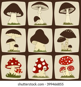 Set of cartoon mushrooms