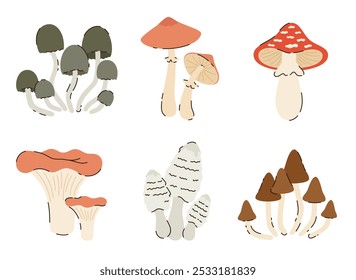 Set of cartoon mushrooms. Flat vector illustration.